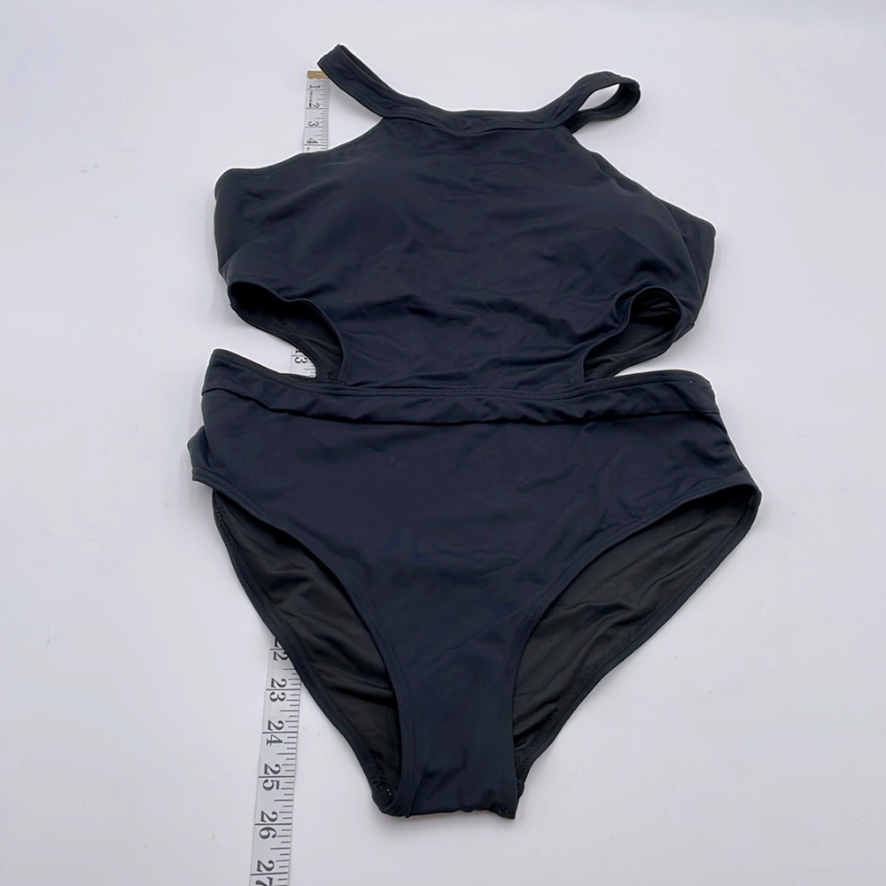 Holipick Black One-Piece Monokini Swimsuit High Neck Cutout Snap/Hook Closure - Picture 13 of 17
